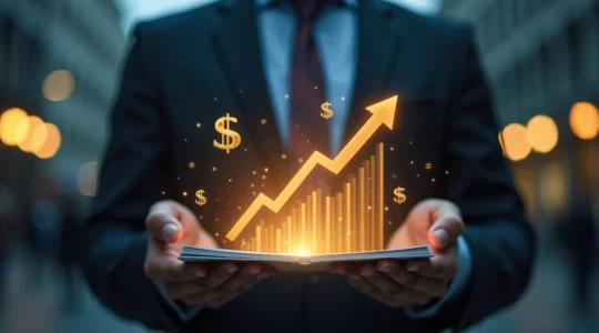 Illustration symbolique d'un business plan comme un vendeur performant mettant en avant une croissance d'entreprise