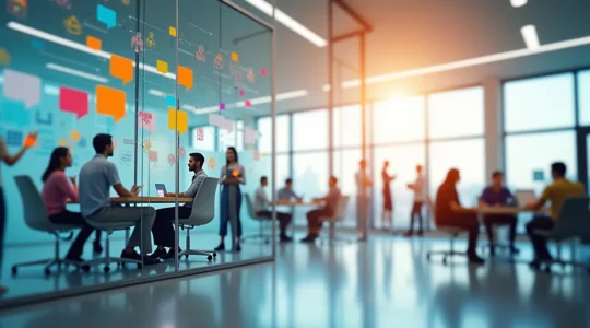 Image symbolique représentant une entreprise où les valeurs humaines et la communication institutionnelle sont mises en avant