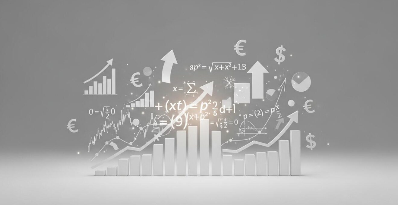 Illustration graphique symbolisant la formule de croissance du chiffre d'affaires avec des éléments mathématiques et financiers