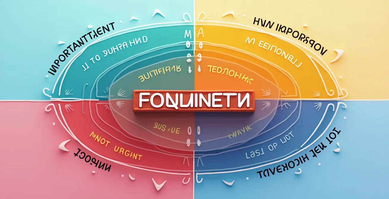 Représentation symbolique de la matrice d'Eisenhower avec quadrants colorés pour entrepreneurs