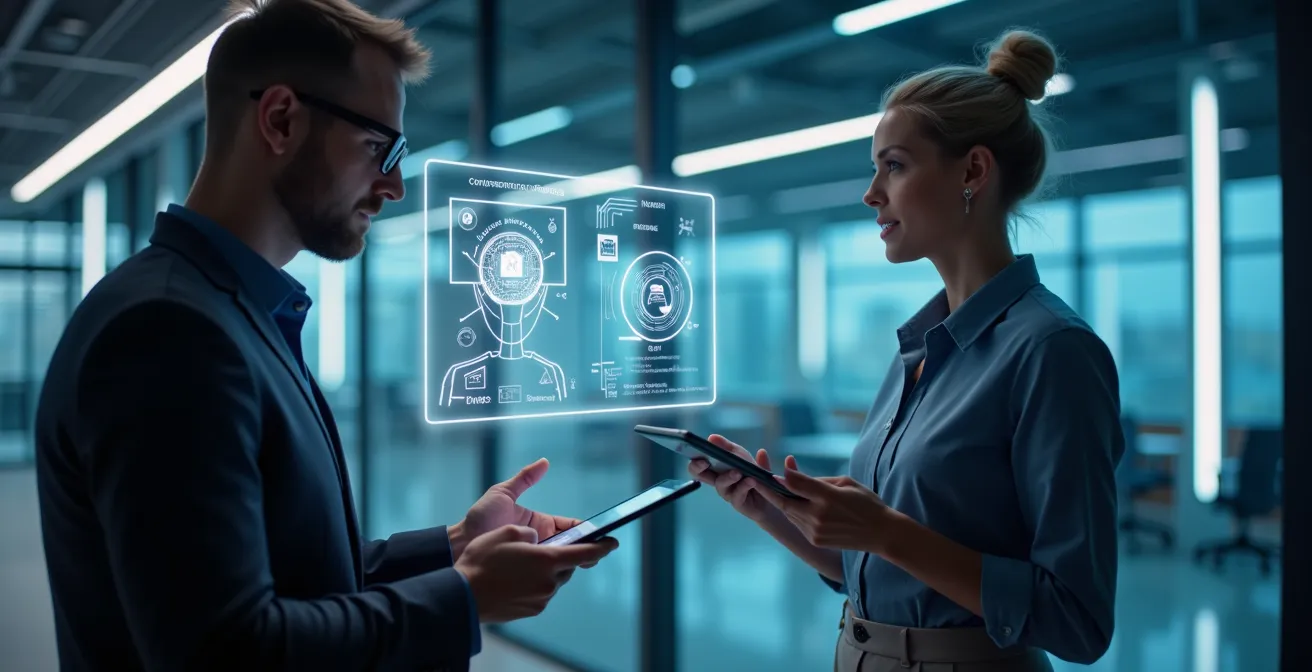 Illustration conceptuelle représentant l'intelligence artificielle proposant des offres complémentaires à un client digital