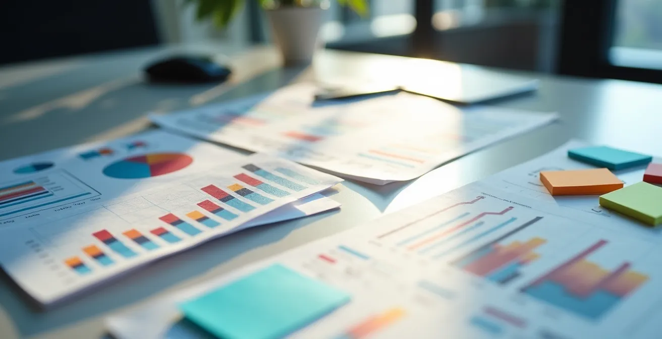 Espace de travail moderne avec multiples sources de données et analyses visuelles