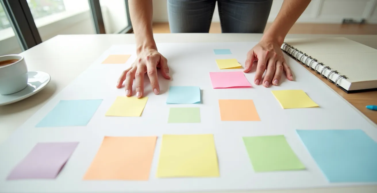 Entrepreneur en pleine réflexion stratégique dans un environnement de travail épuré