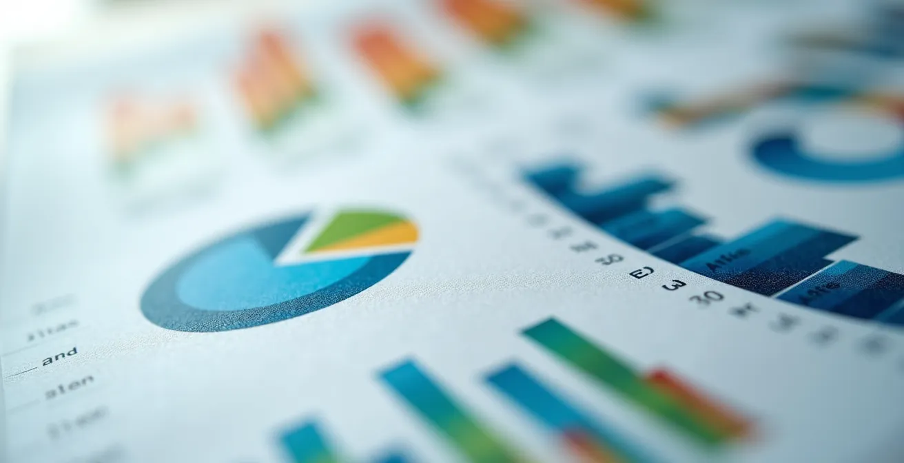 Vue macro d'un document de présentation avec graphiques et diagrammes colorés