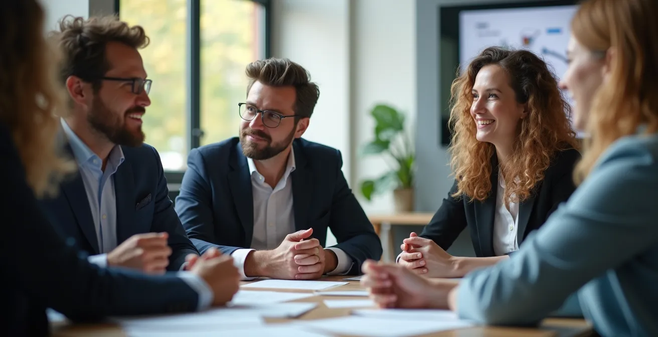 Professionnels français en situation de collaboration démontrant les soft skills clés